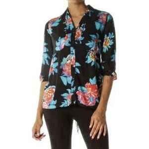 Anthropologie Maeve Woodland Walk Black Floral Button-Up Blouse Top Women 8